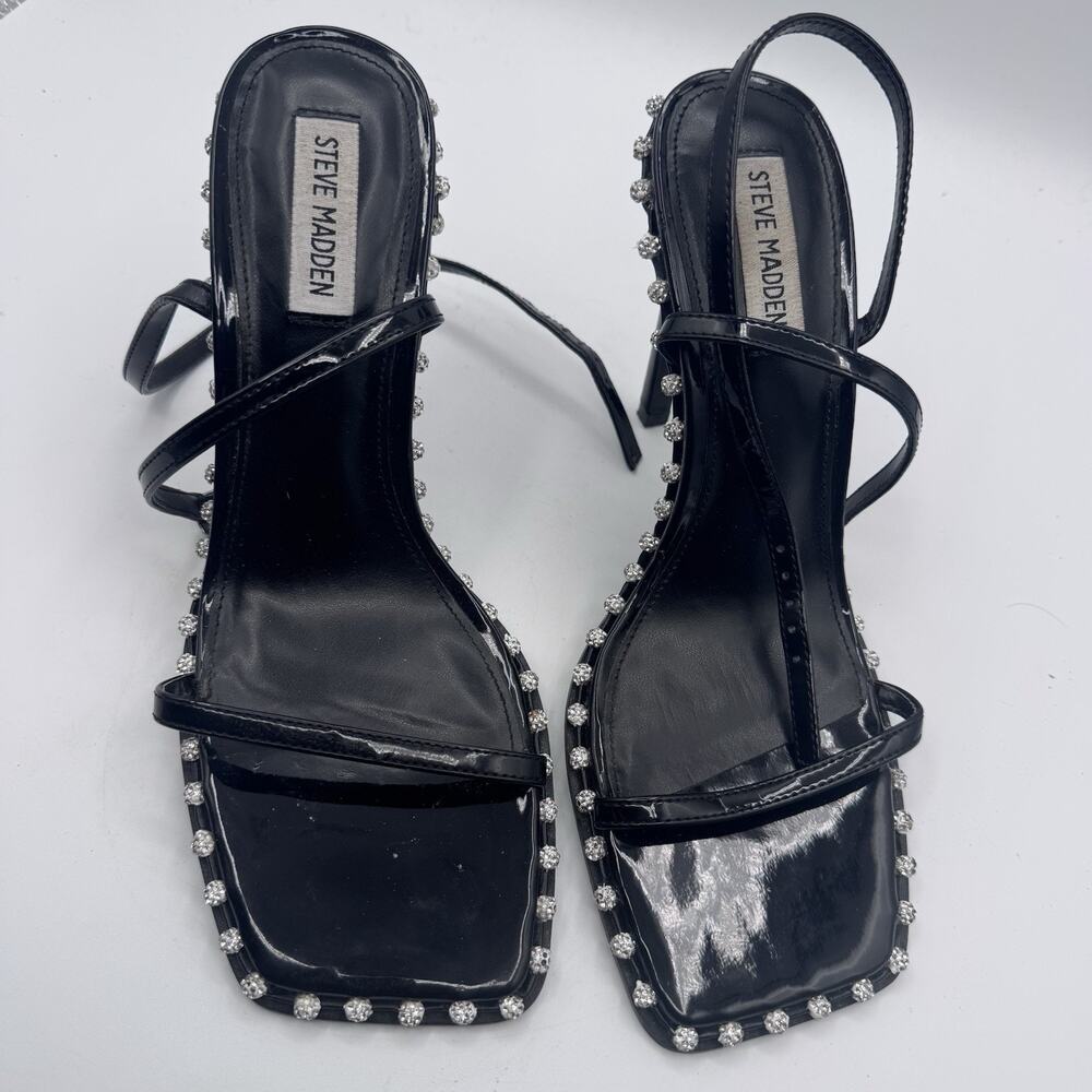 Steve Madden Zelle Black Rhinestone Strappy Stiletto Heels Women’s Size 9M